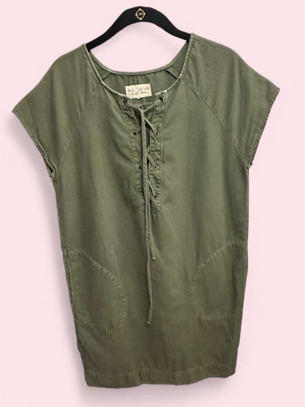 Nili Lotan Olive Lace-Up Short Sleeve Tunic